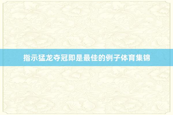 指示猛龙夺冠即是最佳的例子体育集锦